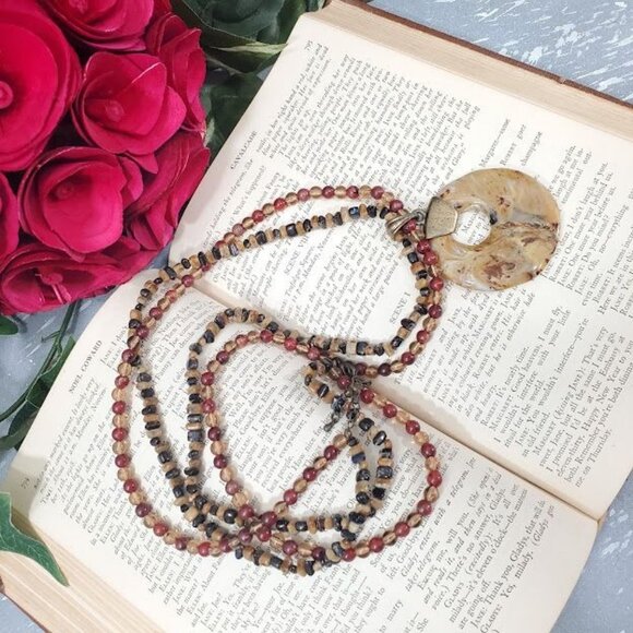 90s Natural Stone & Large Pendant Necklace Chakra Healing Donut Bead Layered - Picture 2 of 6